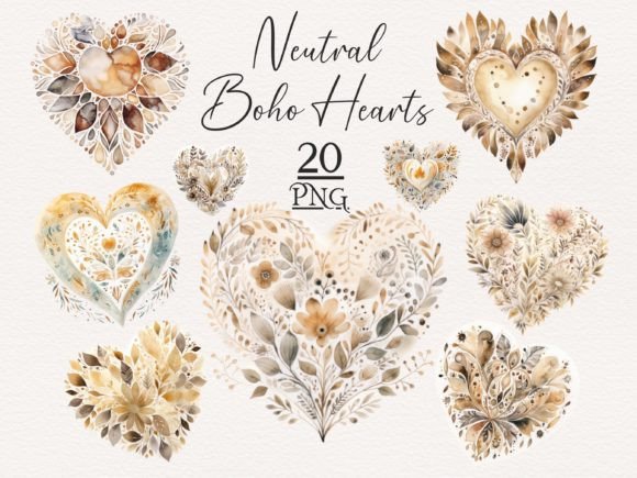 Download Neutral Watercolor Boho Hearts Clipart - Hearts clipart Collection