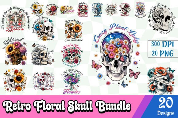Download Retro Floral Skull Sublimation Bundle - Sublimation bundle Collection