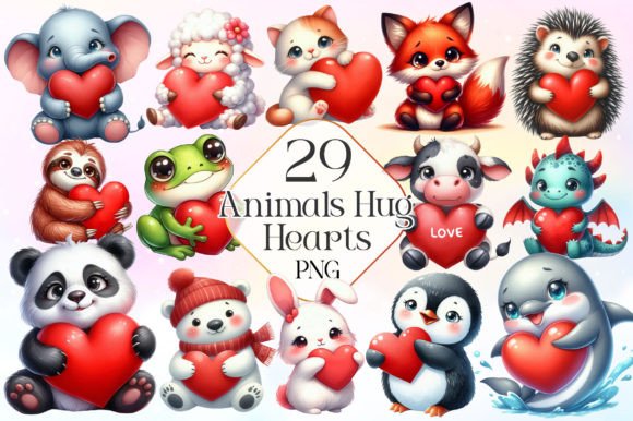 Download Adorable Animals Hug Hearts Clipart PNG - Hearts clipart Collection