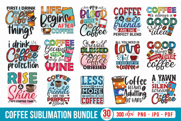Download Coffee Sublimation Bundle | 30 Designs - Sublimation bundle Collection